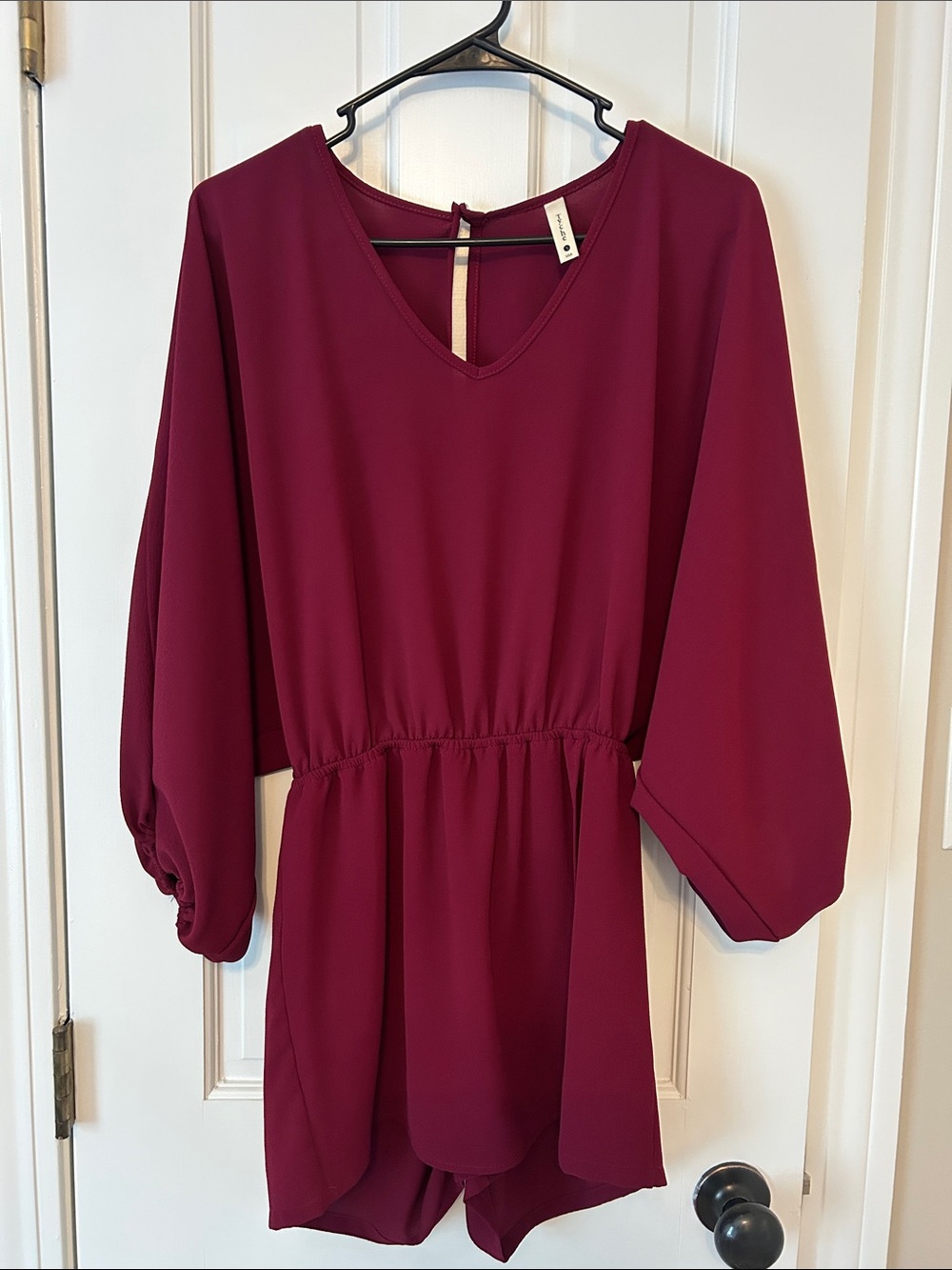 Tyche Wine V-Neck Romper with Elastic Waist